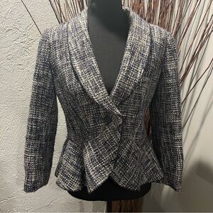🍒JONES OF NEW YORKK NAVY AND WHITE RUFFLE TWEED BLAZER SIZE 2🍒